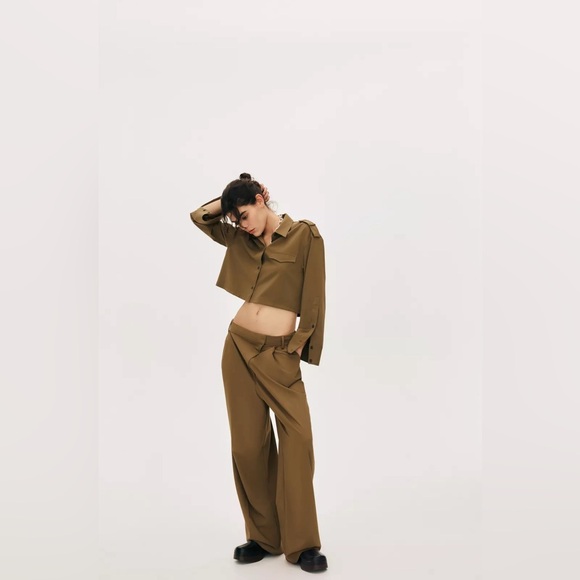 Zara Lapel Collar Cropped Shirt & Asymmetric front Pants Two pieces NWT ❣️